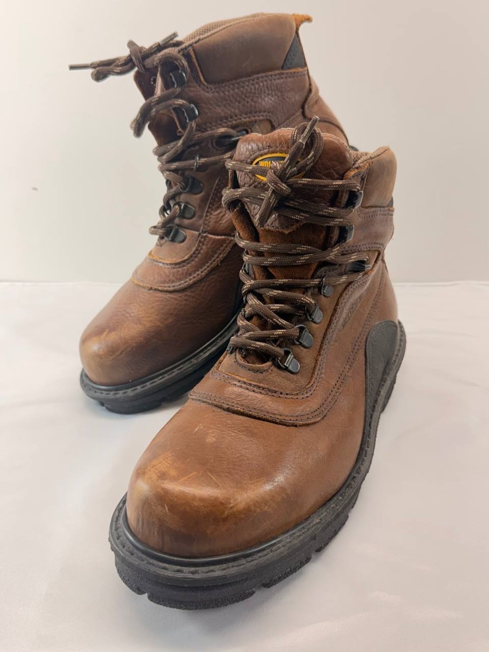 Wolverine DuraShocks 01734 Leather Work Boots Men Size 9 3E Brown Vibram Sole